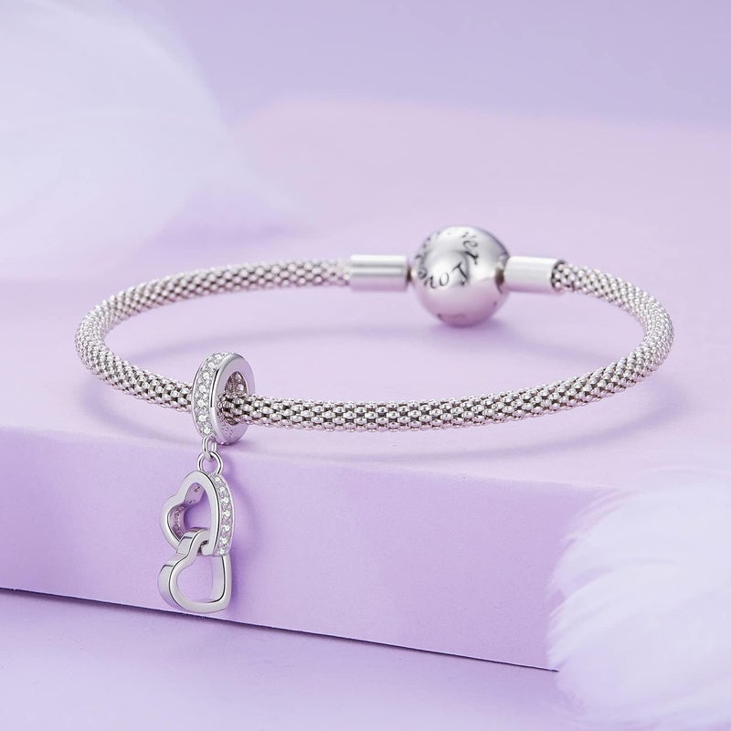 VOROCO Store 925 Sterling Silver Love Heart Charm for Charm Bracelet, Christmas Mother's Day Birthday Perfect Jewelry Gifts for Mom Grandma Daughter Friend Sister - Image 1